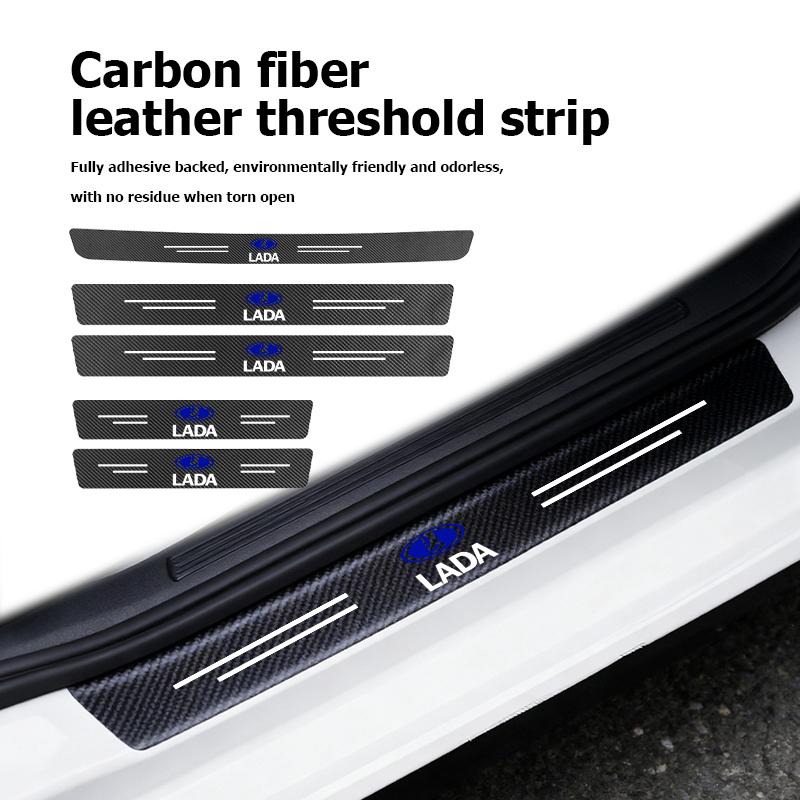For Lada Carbon Fiber Leather Car Door Threshold Strips Auto Scratch Protector Vesta Granta Largus Vaz Samara Vesta Niva 4X4