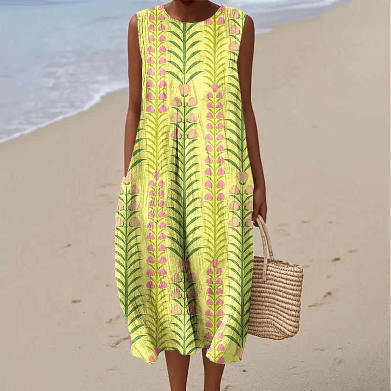 Sleeveless dress new pleated large version loose casual round neck D printing source