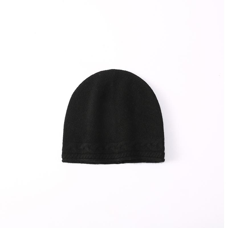 

100%Cashmere Women S Jacquard Curly Knit Hat Thickened Twisted Steamed Rolls Heap Hat Winter Ear Protection Cold Baotou Hat чорний