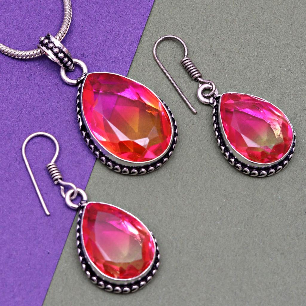 Bio-Tourmaline Quartz Jewelry Set 18-20'' Handmade For Womens Unisex New