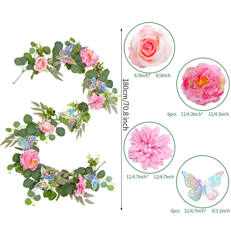 

1 шт. Зеленая гирлянда из листьев 180 см, искусственные цветы, лоза, вечеринка, свадьба, декор с 3D-бабочками, реалистичные искусственные цветочные акценты на стене