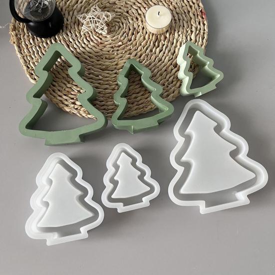 1/3Pcs Christmas Tree Silicone Mold DIY Handmade Hollow Xmas Tree Ornament Crafts Mold Gypsum Cement Epoxy Resin Casting Mold