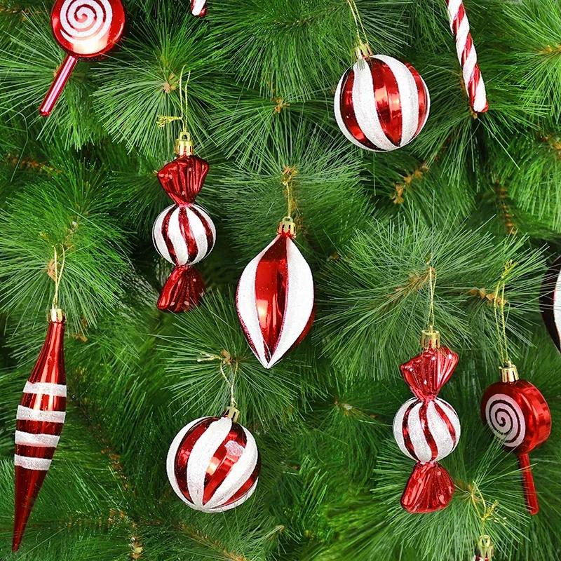 1set Electroplated Stripe Christmas Ball Ornaments Christmas Tree DIY Decoration Accessories Navidad Home Decoration Supplies