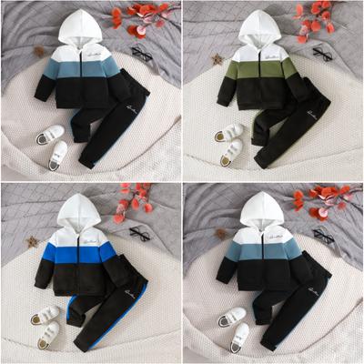 Tuta sportiva da bambino con cappuccio e cerniera + pantaloni stampati, set casual da 2 pezzi, felpa per bambini