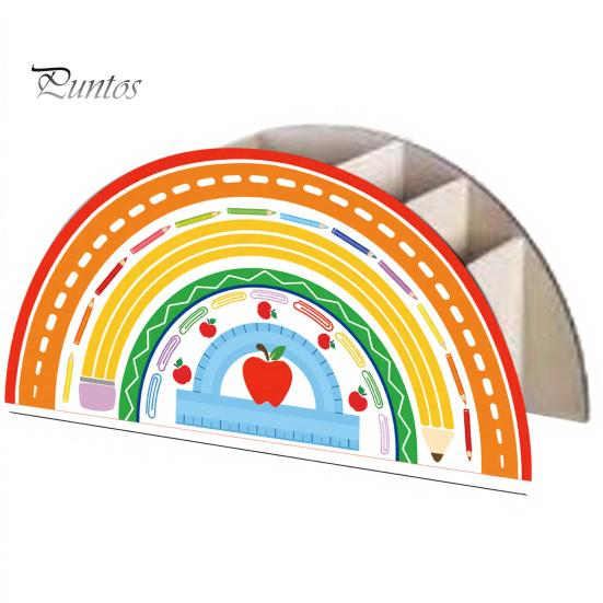 Back to School Stationery Supplies Wooden Rainbow Pencil Holder, Cute Desk Organizer, Office Art Supply Classroom Organizer for Kids, Teacher