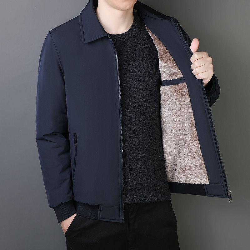 Autumn and Winter Thickened Velvet Men's Cotton Coat Warm Cotton Casual Jacket Middle-aged and Elderly Dad Lapel Jacket