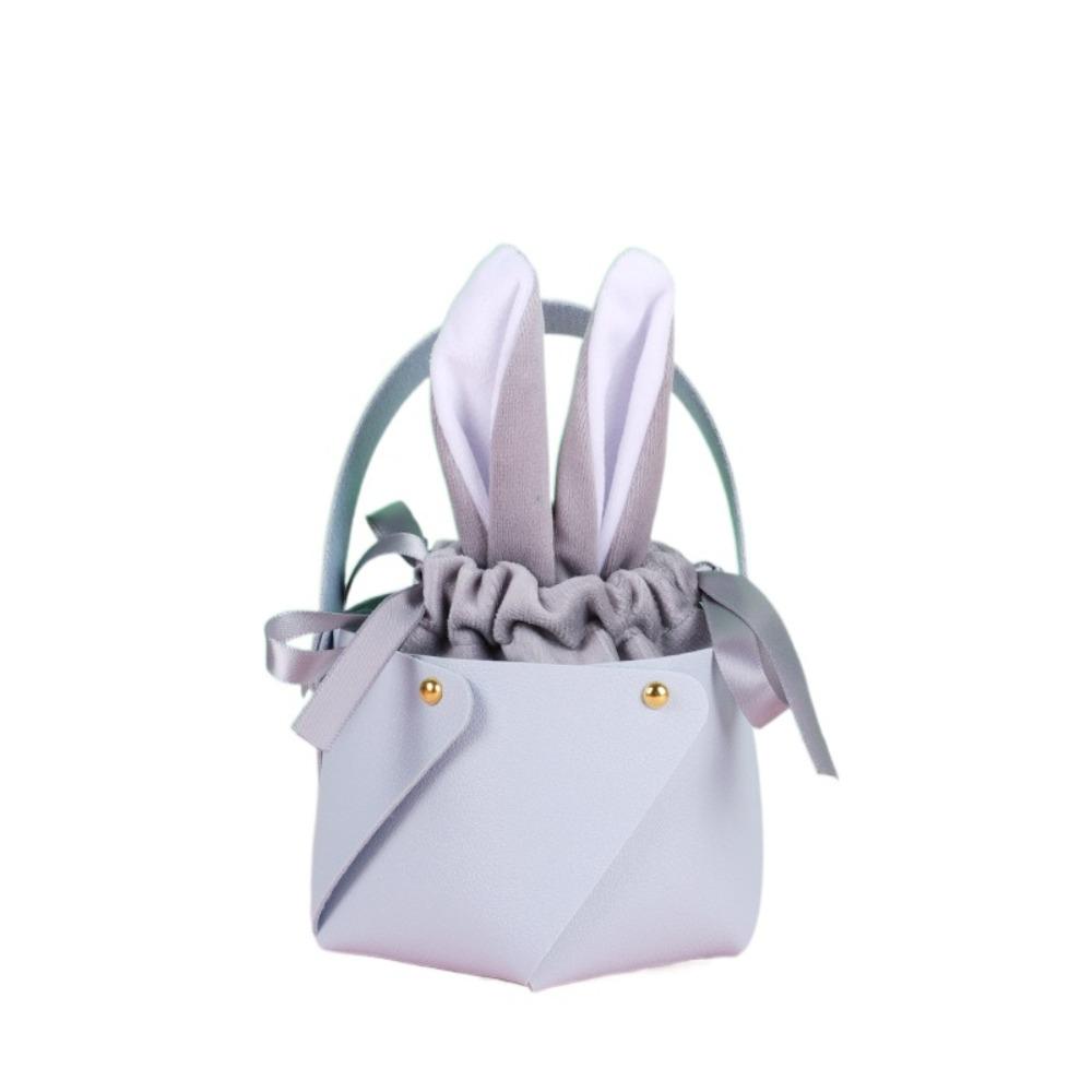

New Leather Easter Bunny Bags Rabbit Soild Color Candy Bags Bunny Ears Gift Packing Bag Wedding 5x5x5cm светло-синий