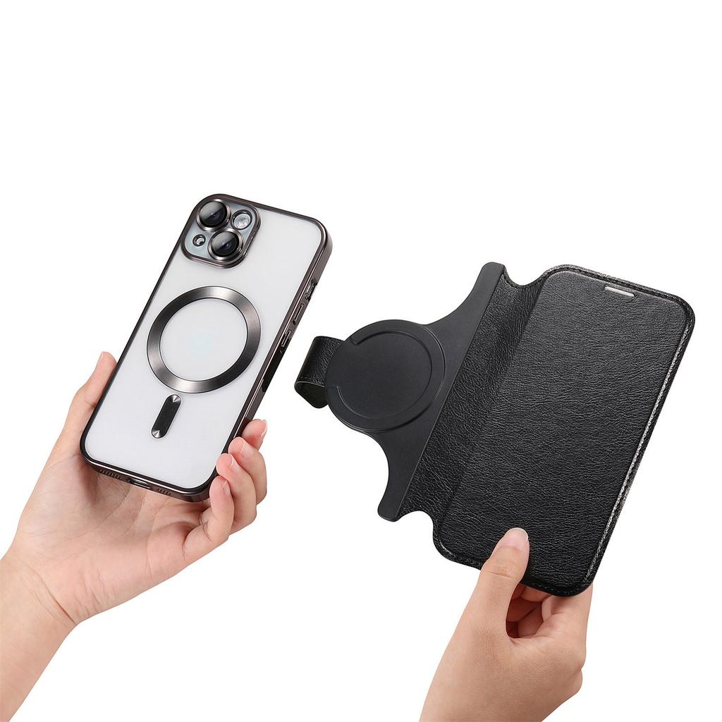 For iPhone 14 Plus Case Compatible with MagSafe Detachable Leather Phone Cover with Lens Film