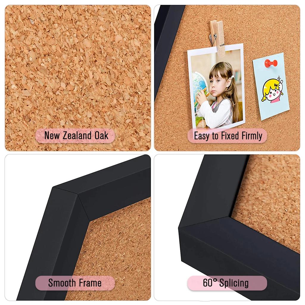 Equilateral Hexagon Cork Board Message Board with Wood Frame Decorative Postcard Wall Bulletin Board New Style Pin Boards