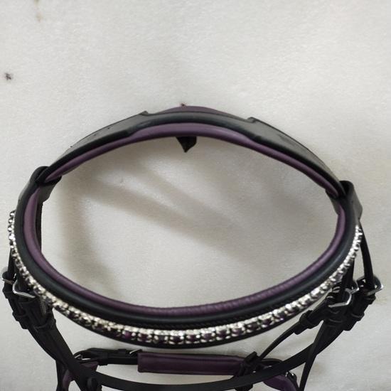 Leather Padded Comfort Bridle with Purple Colour Stone & Padding Dressage Bridle for Horses.