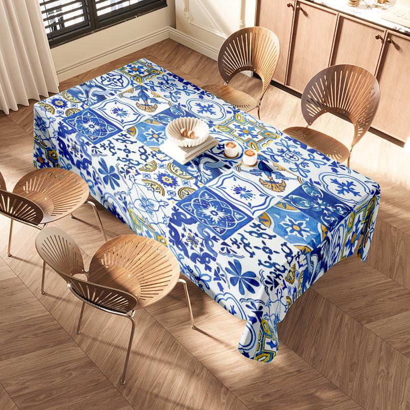 Moderne blau-weiße Keramikdruck-Tischdecke Heimdekor Rechteckige Esszimmerdekoration 150X240Cm -