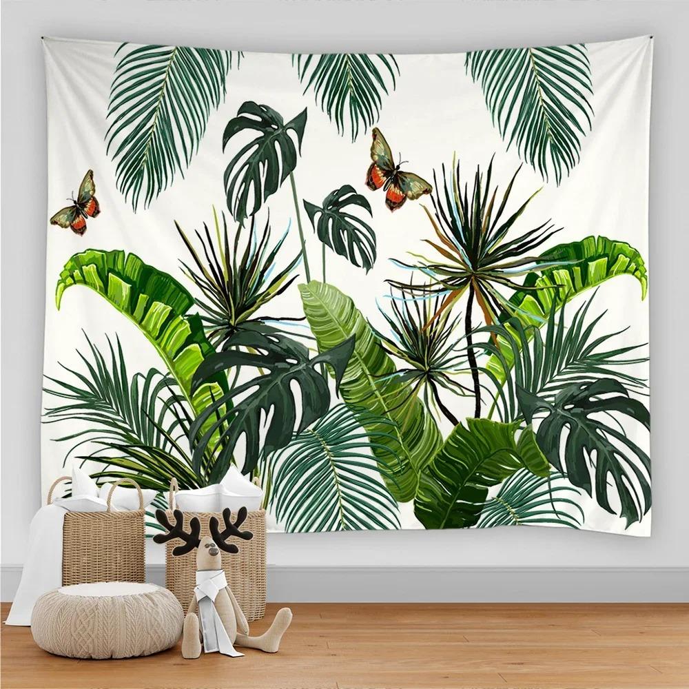 Tropical leaves flowers and birds beach wall hanging animal background palm tree wall hanging tapestry wall cloth carpet