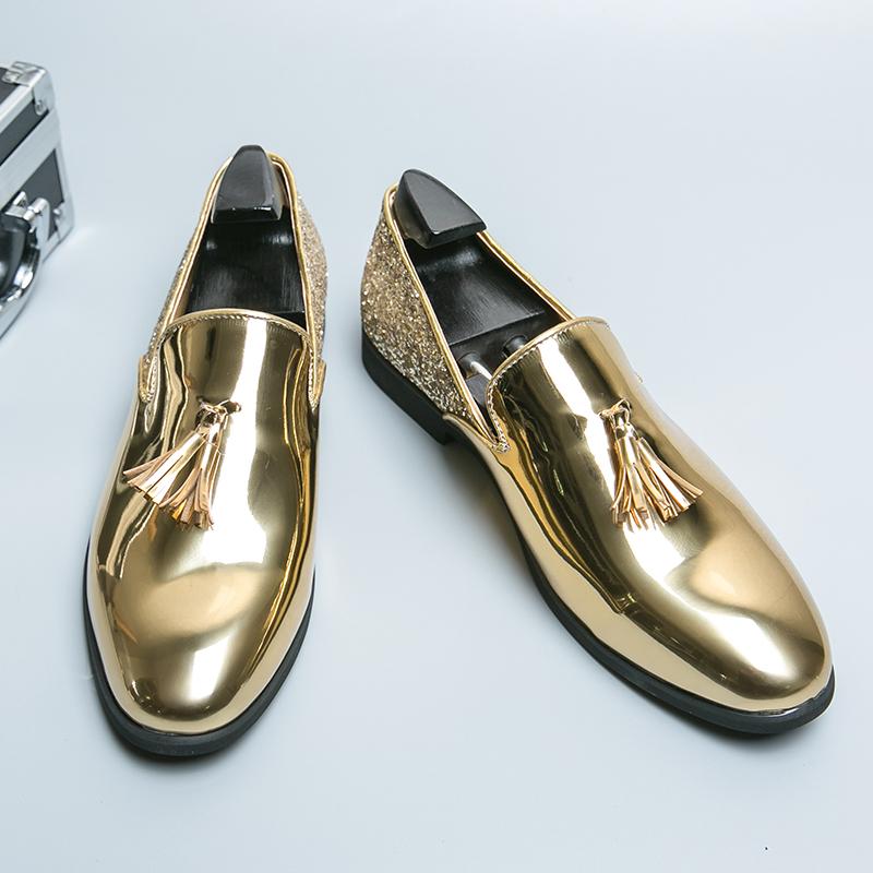 

Модные мужские кожаные туфли с пайетками и кисточками, с капюшоном, большие кожаные туфли, роскошные мужские туфли, мокасины, лоферы для джентльменов, мужские туфли для вечеринок 38 золотой