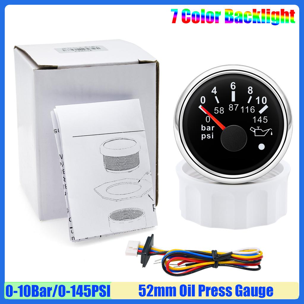 MAIMEIMI 7 Color LED 0-190ohm 52MM Fuel Water Level Gauge Water Temp Oil Pressure Meter Oil Temp Voltmeter with Alarm Optional