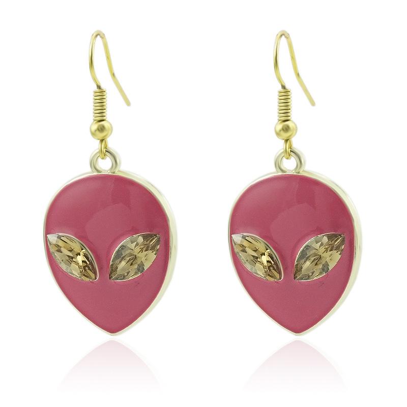 

3D Серьги на Хэллоуин и Рождество в виде головы инопланетянина с креативным дизайном в технике капельной эмали розы красного