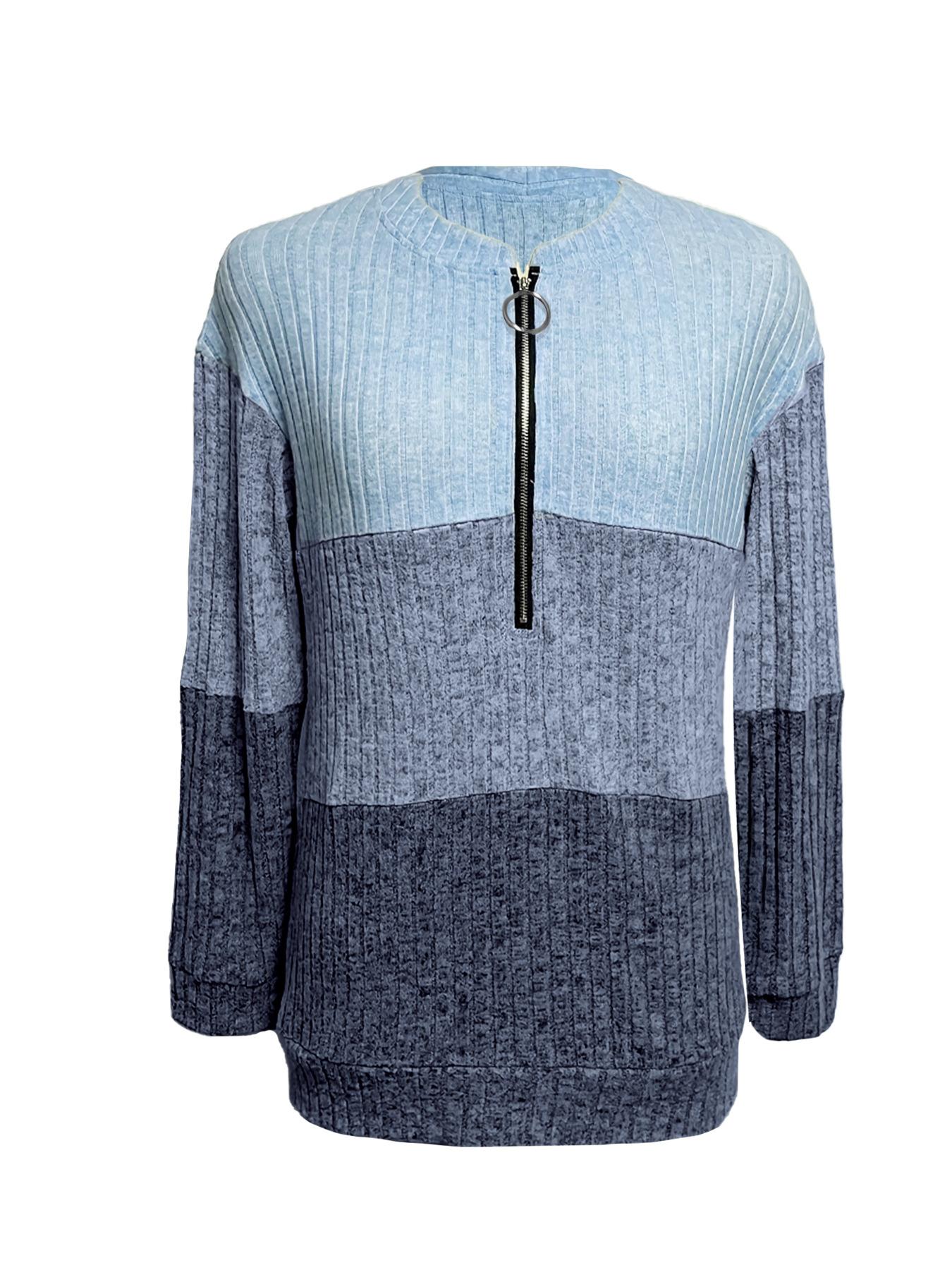 Women S Long Sleeve Zipper Pullover Sweater Casual Vintage S синий