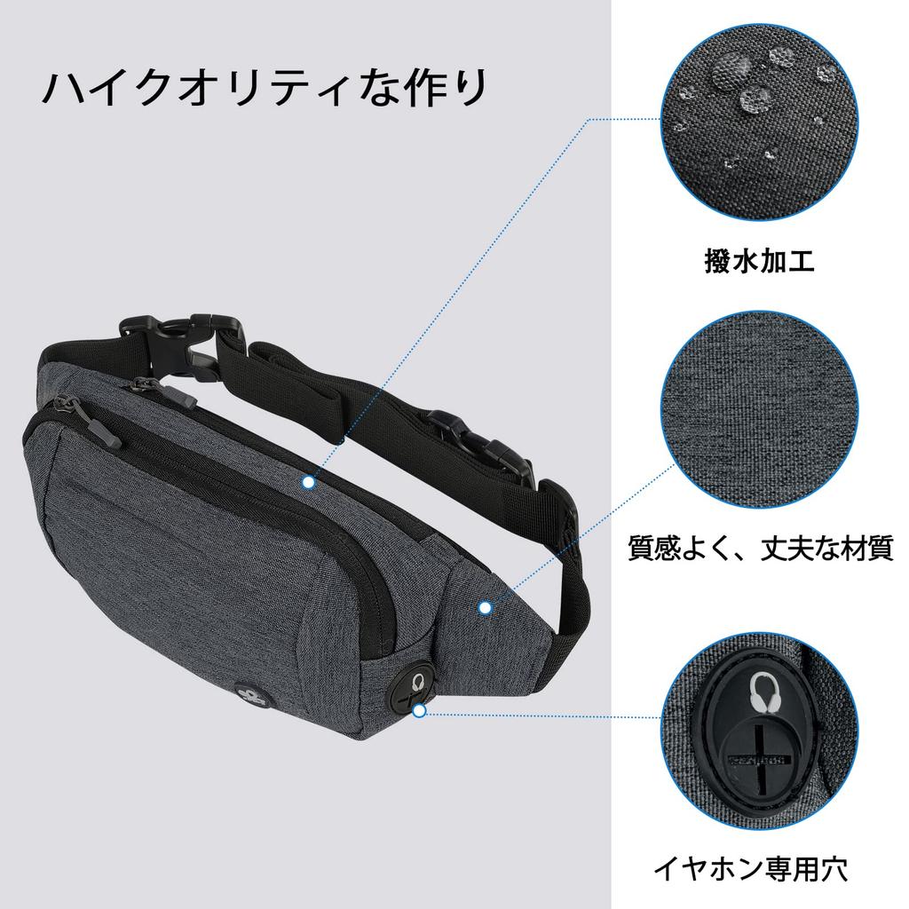 WATERFLY Waist Waist Bag for Men and with Extension Multiple Comfortable Earphone for and Gray Pouch, Women, Belt, Water-Repellent, Lightweight,