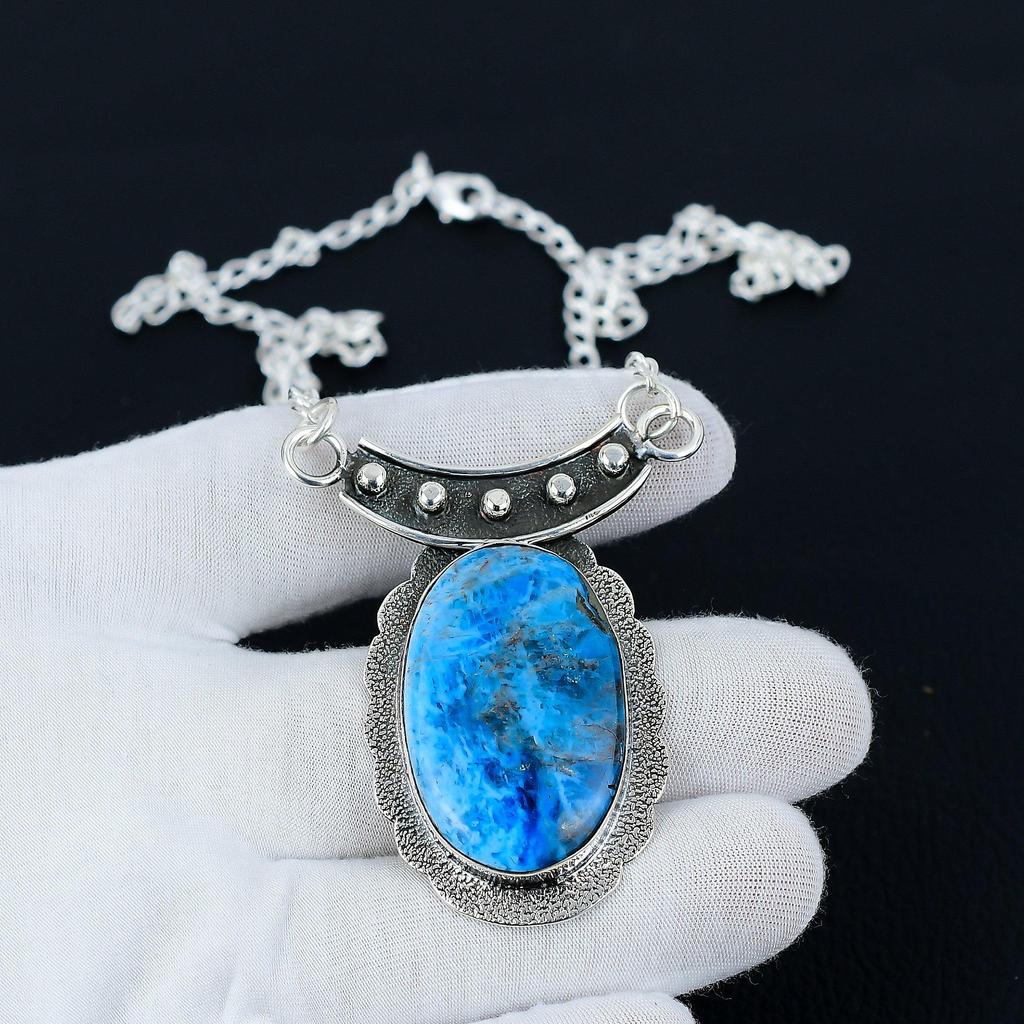 Collana Apatite Blu Neon, Pietra Preziosa Apatite, Collana in Argento Sterling 925, Gioielli Apatite Naturale Per Donne, Collana Apatite Per Regali