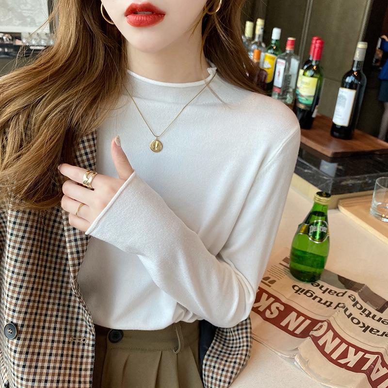 Autumn and Winter Women's Bottoming Shirt Knitwear Half High Neck Thin Section of The Inner Sweater Long-sleeved Tops