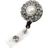 Nurse Badge Holder, Pearl Crystal Flower Retractable Badge Holder Clip, ID Badge Holder Reel with Alligator Clip, 26 Inch Retractable Cord