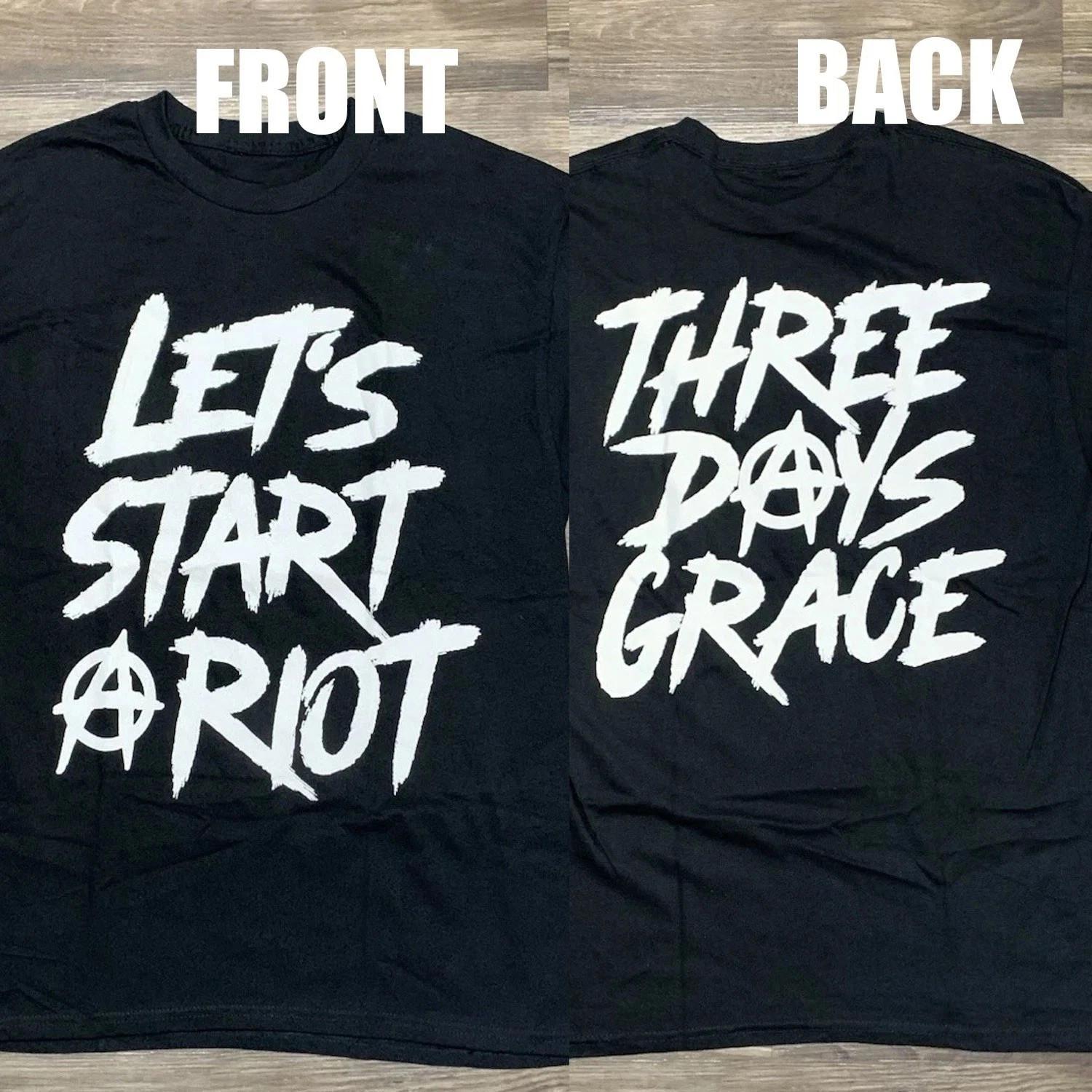

Three Days Grace Let’s Start A Riot Черная футболка с принтом спереди и сзади 100% хлопок Мужские Женские Футболки Топ 3XL