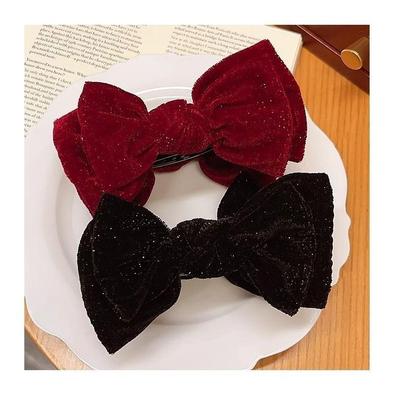2025 New Year's High-End Red Velvet Bow Hair Clip for Women