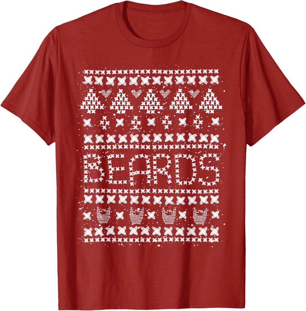 Ugly Christmas Sweater Style Beards Graphic Tee Men Casual Short Sleeve TShirt for Winter