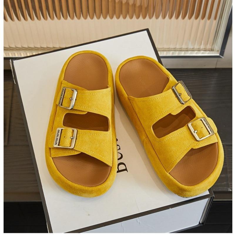 Summer New Thick-soled Outer Wear Bag Head Slippers Women's Round Head Soft Bottom Pink Word with Height-enhancing Cool Slippers