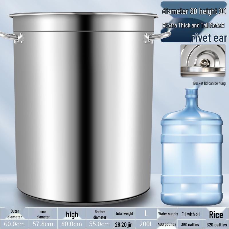 304 Stainless Steel Soup Pot with Lid - Thickened Round Barrel for Commercial Use, Ideal for Rice, Water, Braised Meat, and Porridge.