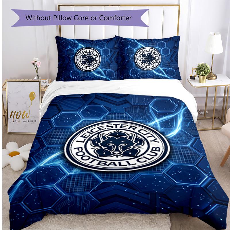 Leicester City Football Printed 3 Pieces Bedding Set, Comfortable Skin Friendly Bedroom Duvet Cover Set
