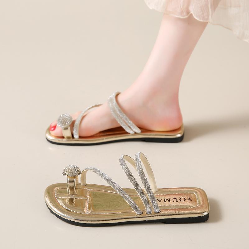 

Fashion CRLAYDK Flip Flops for Women Rhinestone Dressy Flats Sandals Summer Beach Slides Casual Walking Slippers Party Strap Shoes 35