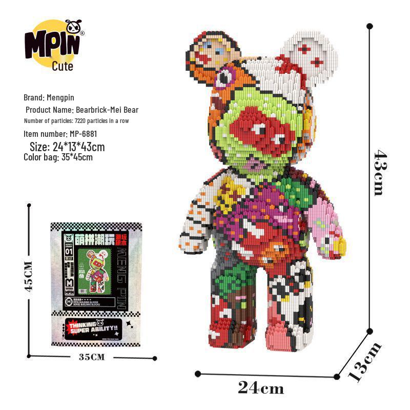 

Средний Мишка Микро Блок Головоломка - Развивающая Игрушка и Украшение для Гостиной на Дни Рождения для Мальчиков и Девочек