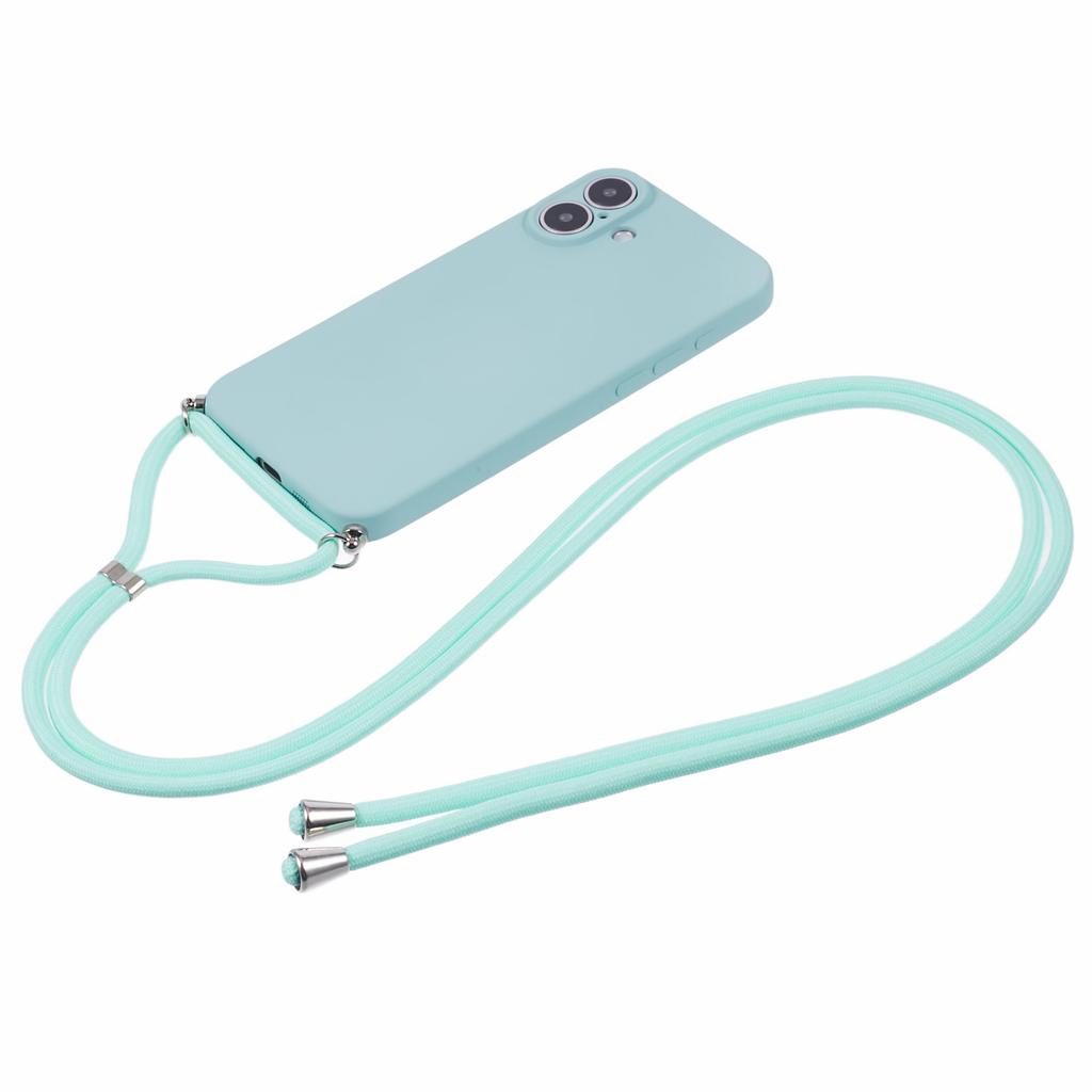 For iPhone 16 Case TPU Fiber Lining Scratch-Resistant Phone Cover with Necklace Cord Strap