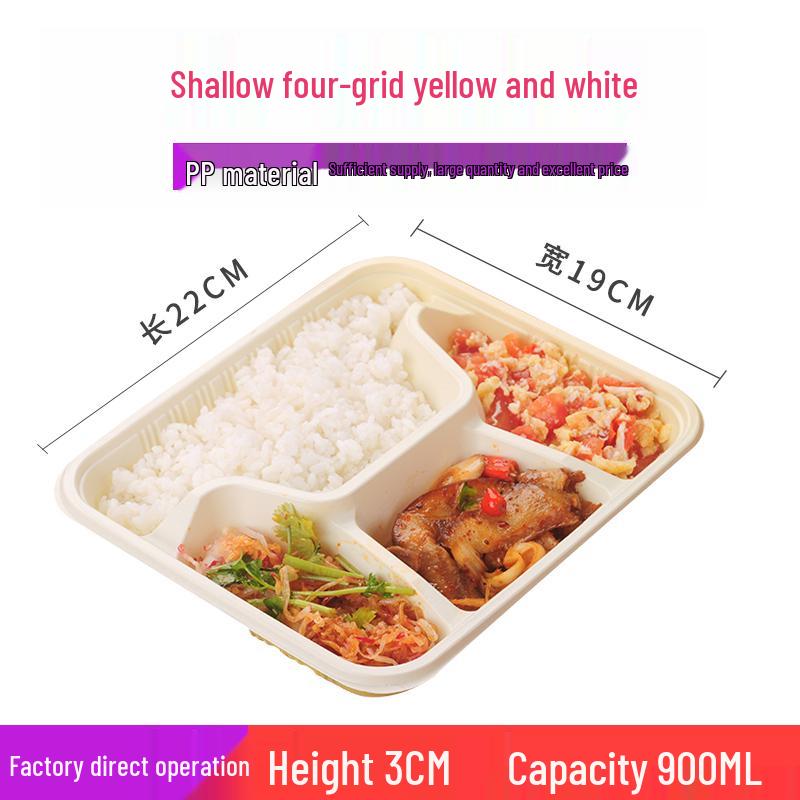 Four-Grid Disposable Plastic Bento Lunch Box with Lid, Multi-Compartment Food Packaging Container.