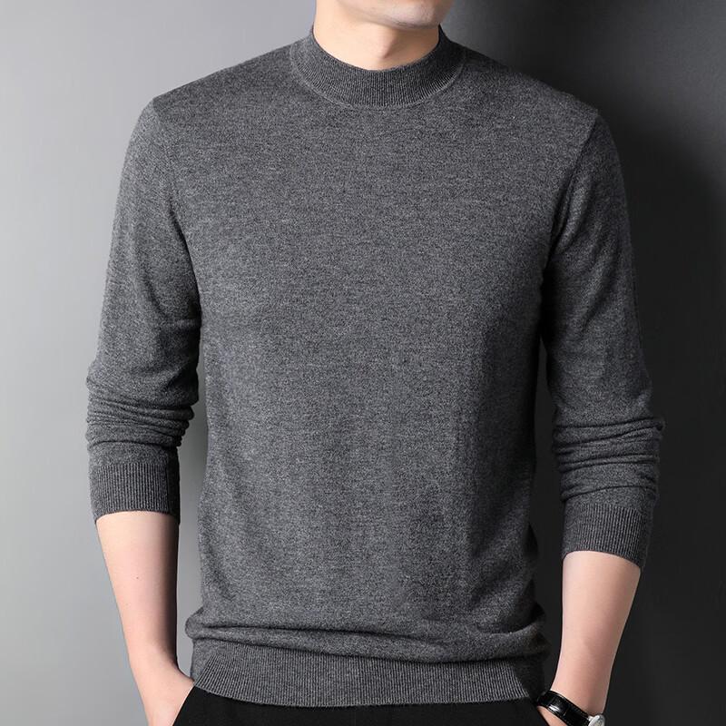 Hengyuanxiang Men s 100% Pure Wool Thin Semi-High Collar Pullover Sweater 3XL (180-200 lbs)