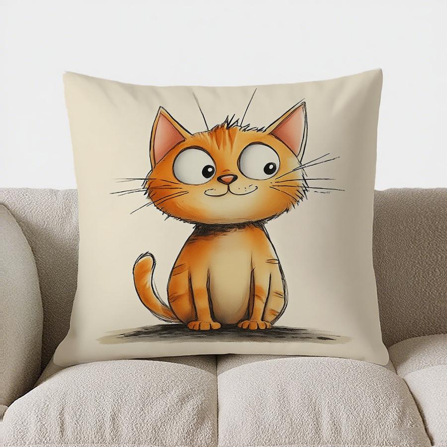 Home Decor Cute Blue Cat Reading Book Pillow Cover Pattern Cushion Cover Suitable For Sofa Bedroom Car Pillow Cover