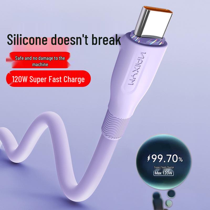 120W Ultra-Fast Type-C Silicone Cable, 6A Compatible with Huawei Honor