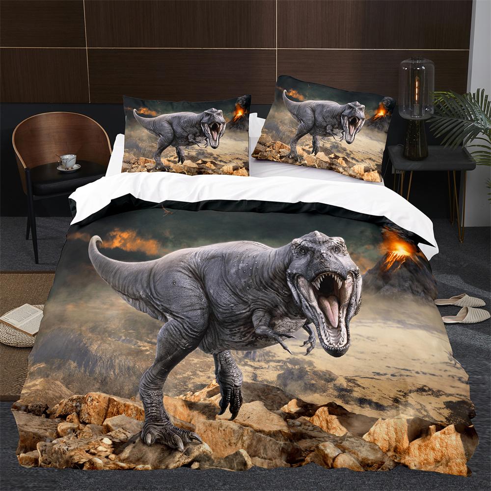 Cartoon Dinosaur Duvet Cover King Queen Size Jurassic World Theme Bedding Set For Kids Boys Ancient Animal Polyester Quilt Cover