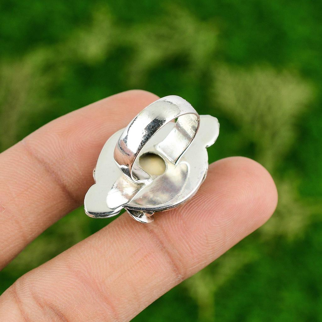 Statement Flower Ring Size 6.75 925 Silver Natural Shiva Eye Shell