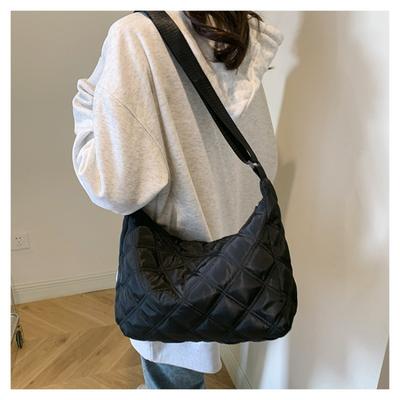 New Casual Shoulder Bag Embroidery Thread Rhombus Down Cotton Clothes Bag Dumpling Bag Versatile Messenger Bag Women's Bag
