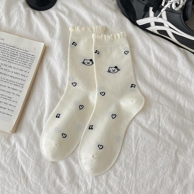 

Женские осенние классические трендовые милые носки из хлопка с помпонами в виде косточек 1 pair