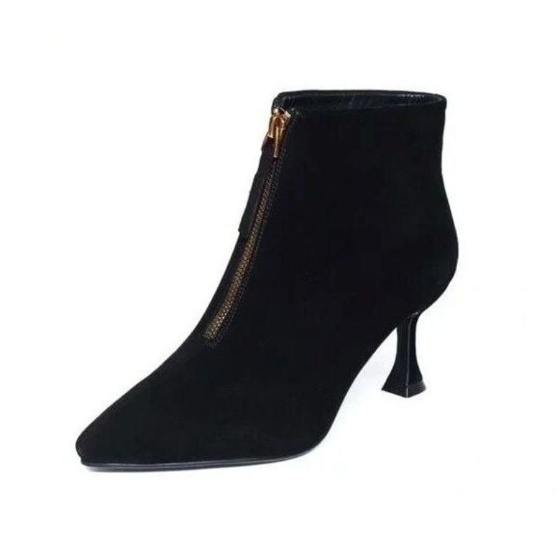 

Модные черные ботильоны на каблуке с острым носком для женщин Осень Зима Теплые женские короткие туфли Горячая новинка в обуви Высококачественные ботильоны 36
