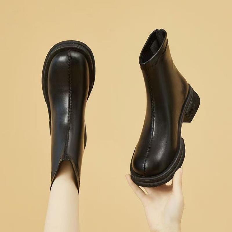 New Women'S British Style Elastic Boots - Rear-Zip Platform Ankle Boots With Anti-Slip Sole, Winter Fashion Booties