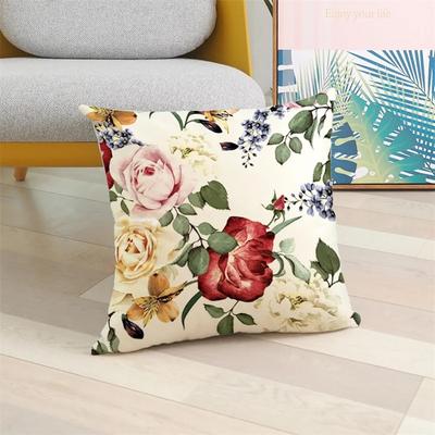 Housse de Coussin Carrée en Polyester Imprimé Coussin Décoratif Canapé Voiture Chaise de Bureau Décoration de Maison Simple