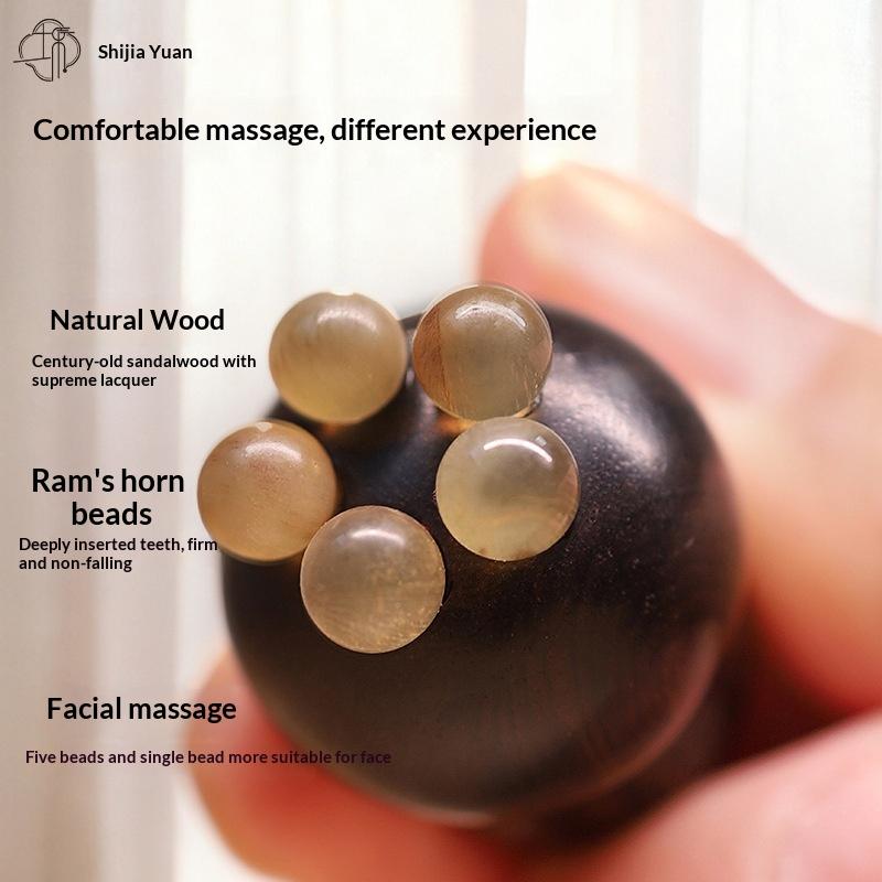 Gourd Shape Sandalwood Lotus Seedpod Massager Five Beads Design Reduce Puffiness Eye Massage Stick