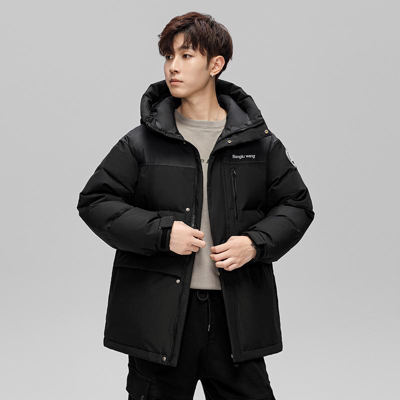 

Зимняя короткая куртка-пуховик для мужчин и женщин, для пар, утолщенная, с капюшоном, свободная, молодежная, теплая, 90% белая куртка-пуховик 3XL чёрный