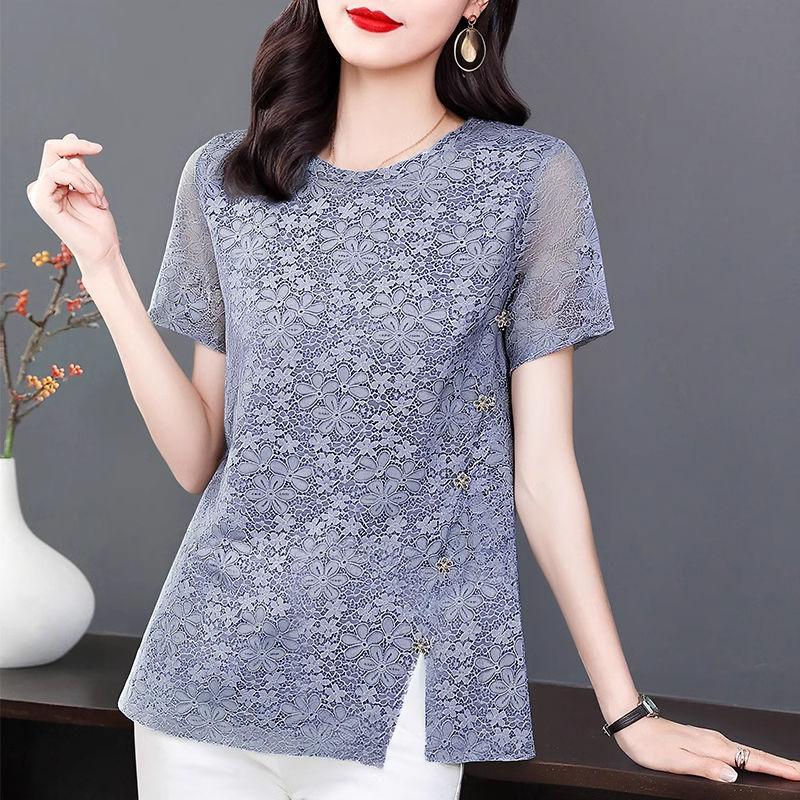 Lace Women's Summer New Fashion Stylish Short Sleeve T-Shirt Plus Size Design Sense Loose Slimming Top