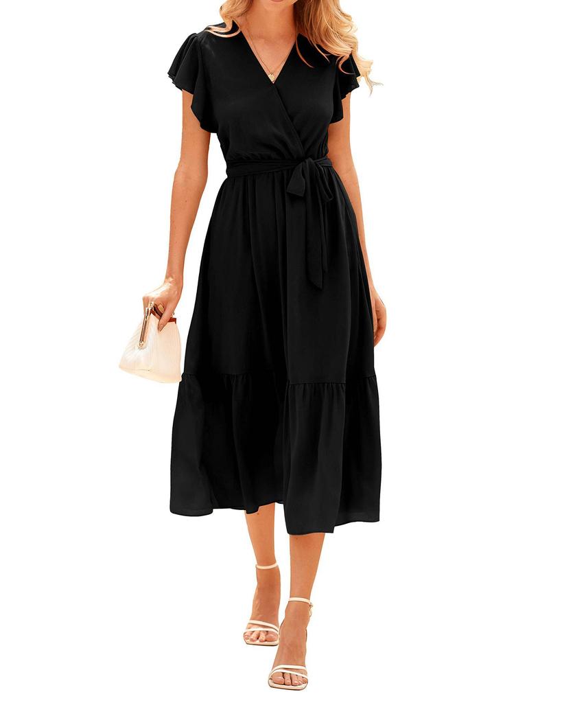 2024 Women's Summer Short-Sleeve Elastic Waist Chiffon Dress