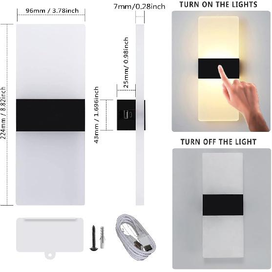 Rechargeable Wall Lights Set of 2 Battery Operated Wall Sconces Indoor LED Wireless USB Charging Batteries Lamps Portable Magnetic Wall Lighting for