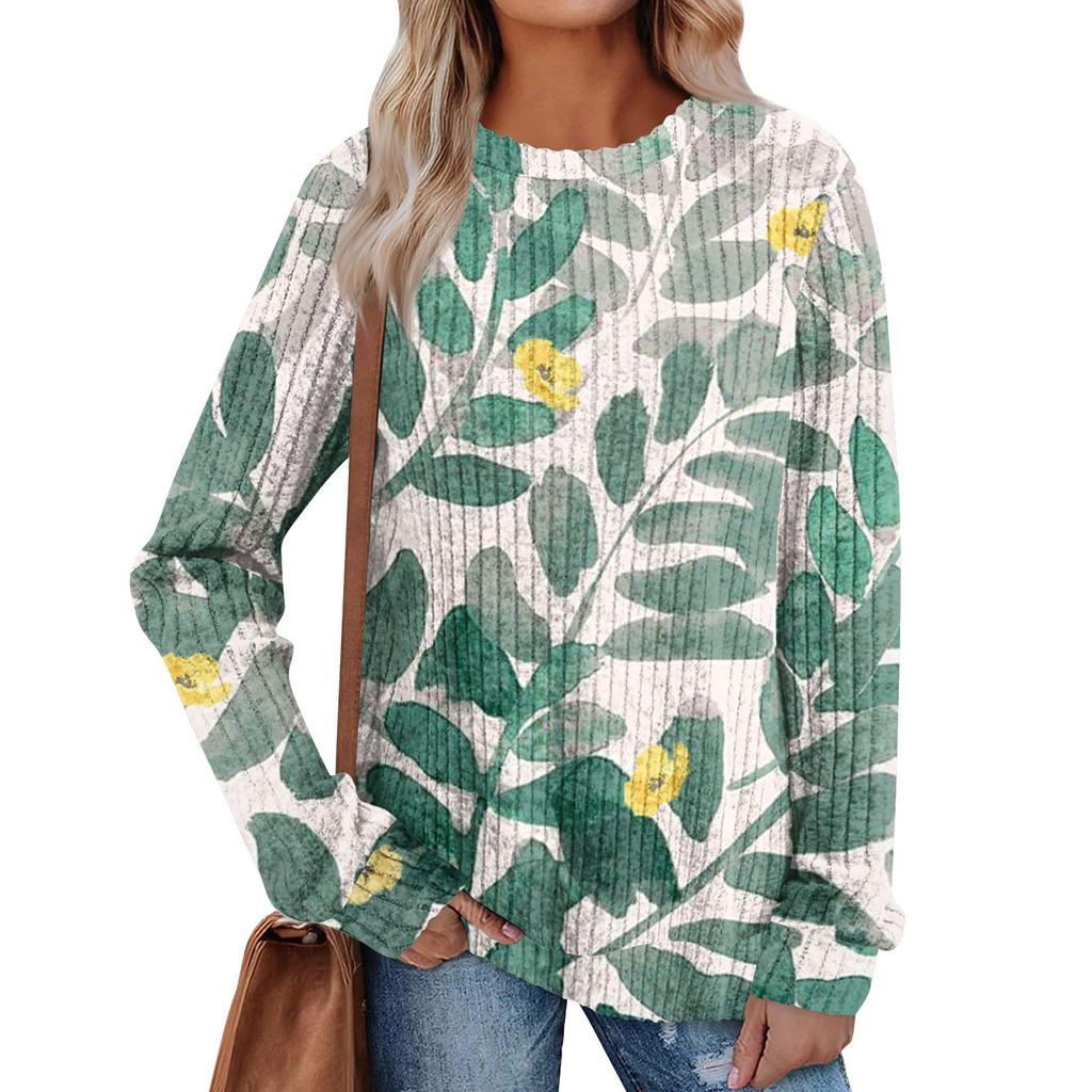 Women's Printed Lightweight Brushed-Cotton Round Neck Top